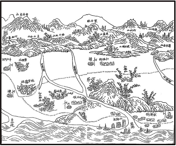 圖1  康熙年間山疊溪流域圖。圖片來源：周鍾瑄，《諸羅縣志》）